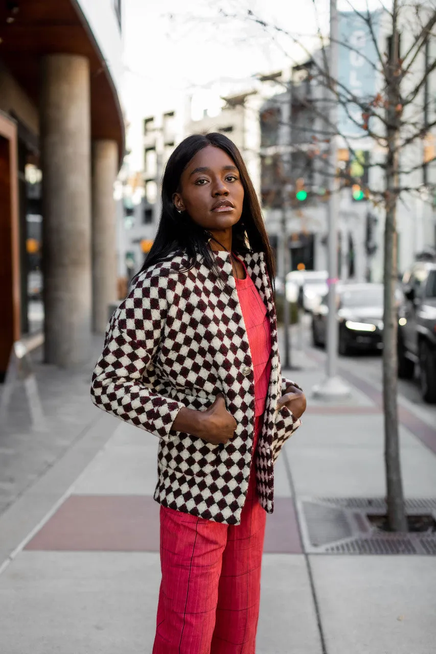 Portuguese Wool Pieper in Red and Black Check - L Left
