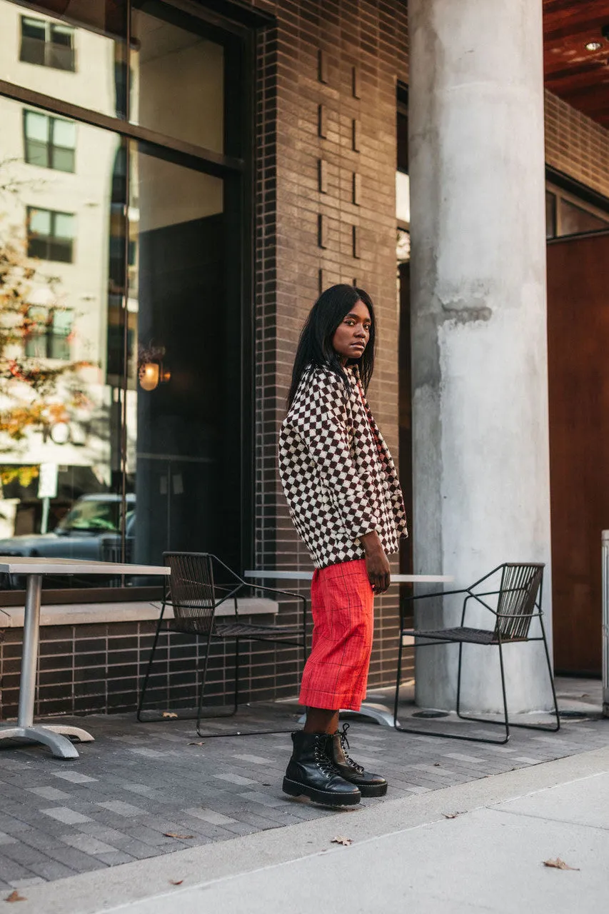 Portuguese Wool Pieper in Red and Black Check - L Left