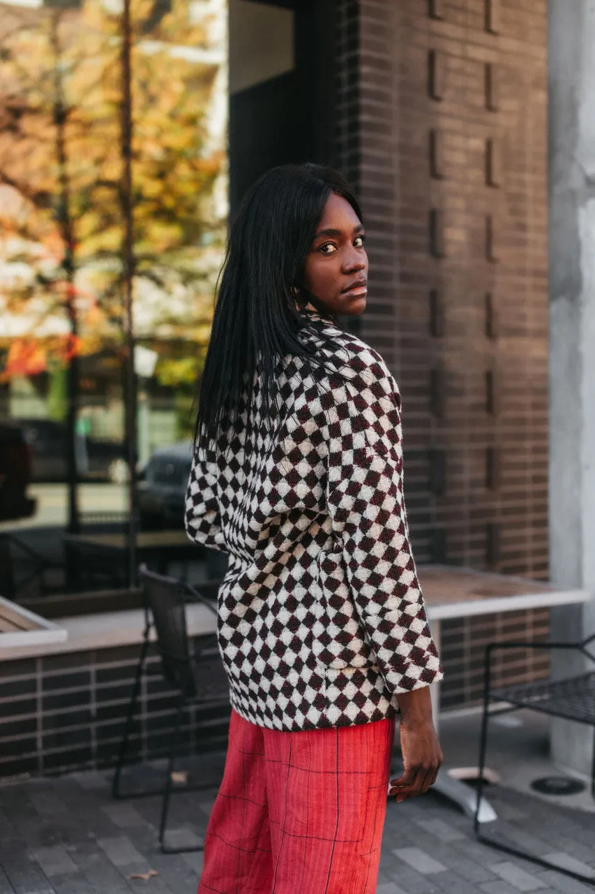 Portuguese Wool Pieper in Red and Black Check - L Left