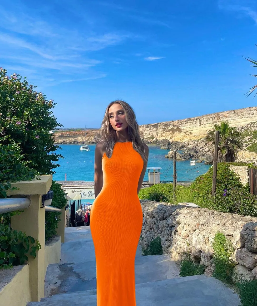 Relety Women's Bodycon Maxi Dresses Ribbed Lounge Tank Long Dresses Elegant Halter Neck Casual Sleeveless Summer Dresses
