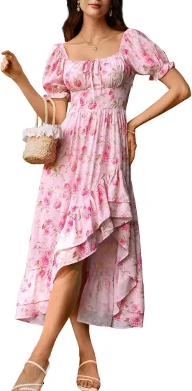 Scarlet Darkness Cottagecore Corset Dress Flowy Chiffon Floral Dresses for Women