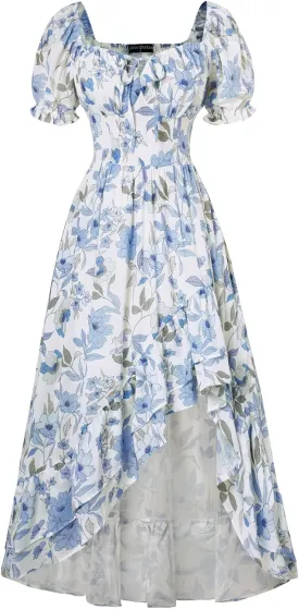 Scarlet Darkness Cottagecore Corset Dress Flowy Chiffon Floral Dresses for Women
