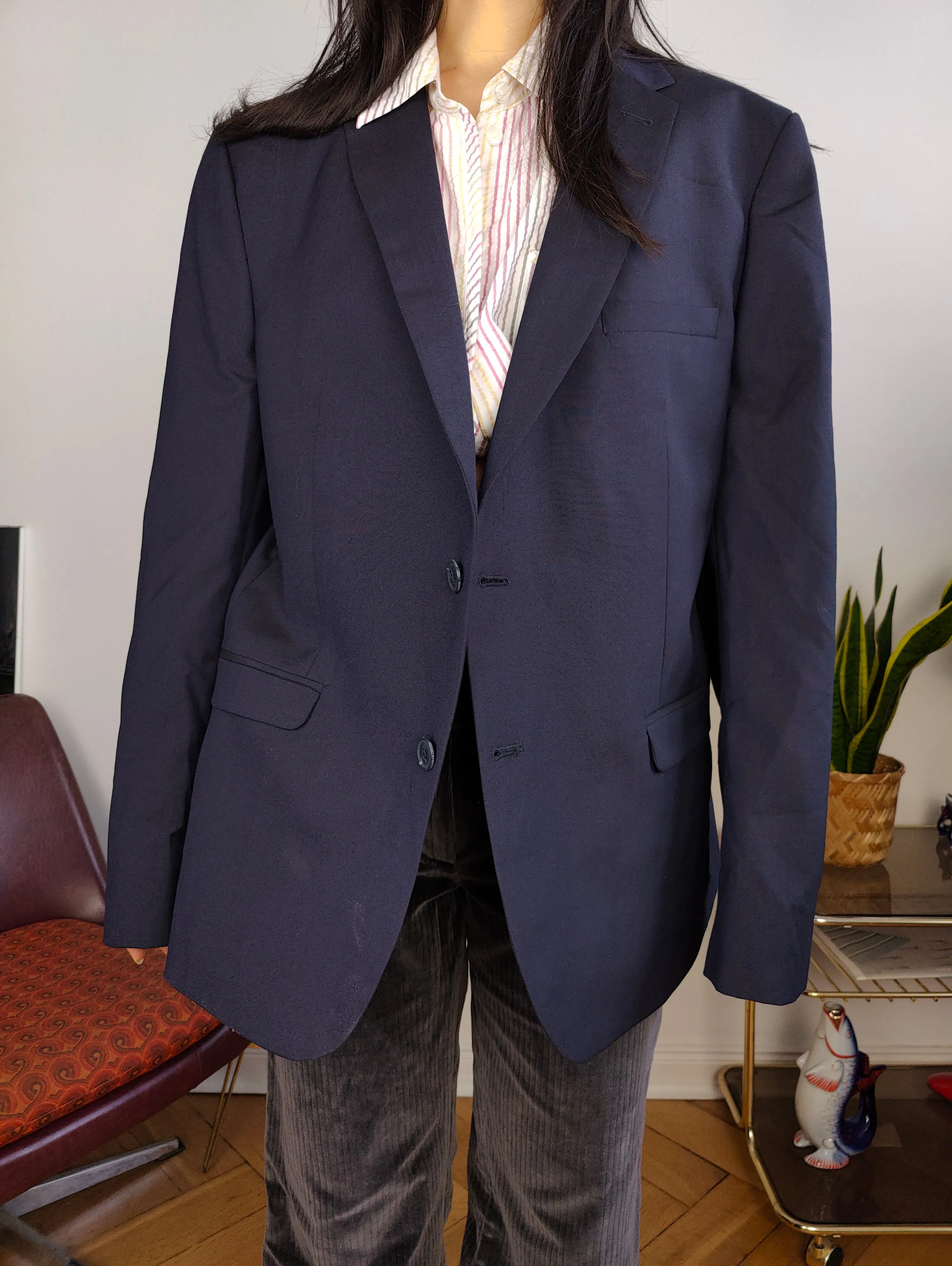 Second hand wool blend Ben Sherman blazer jacket navy blue unisex men 54 L
