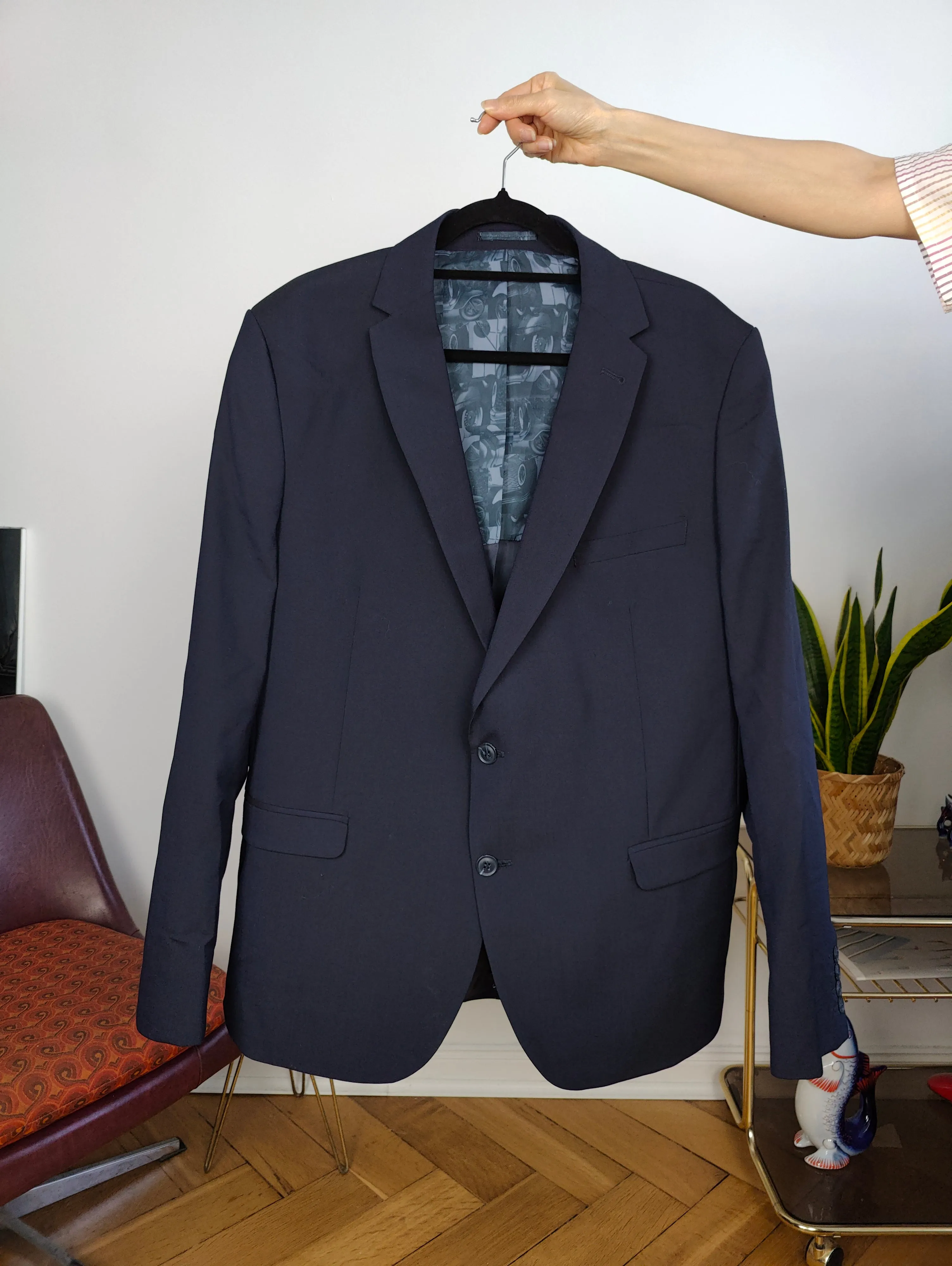 Second hand wool blend Ben Sherman blazer jacket navy blue unisex men 54 L