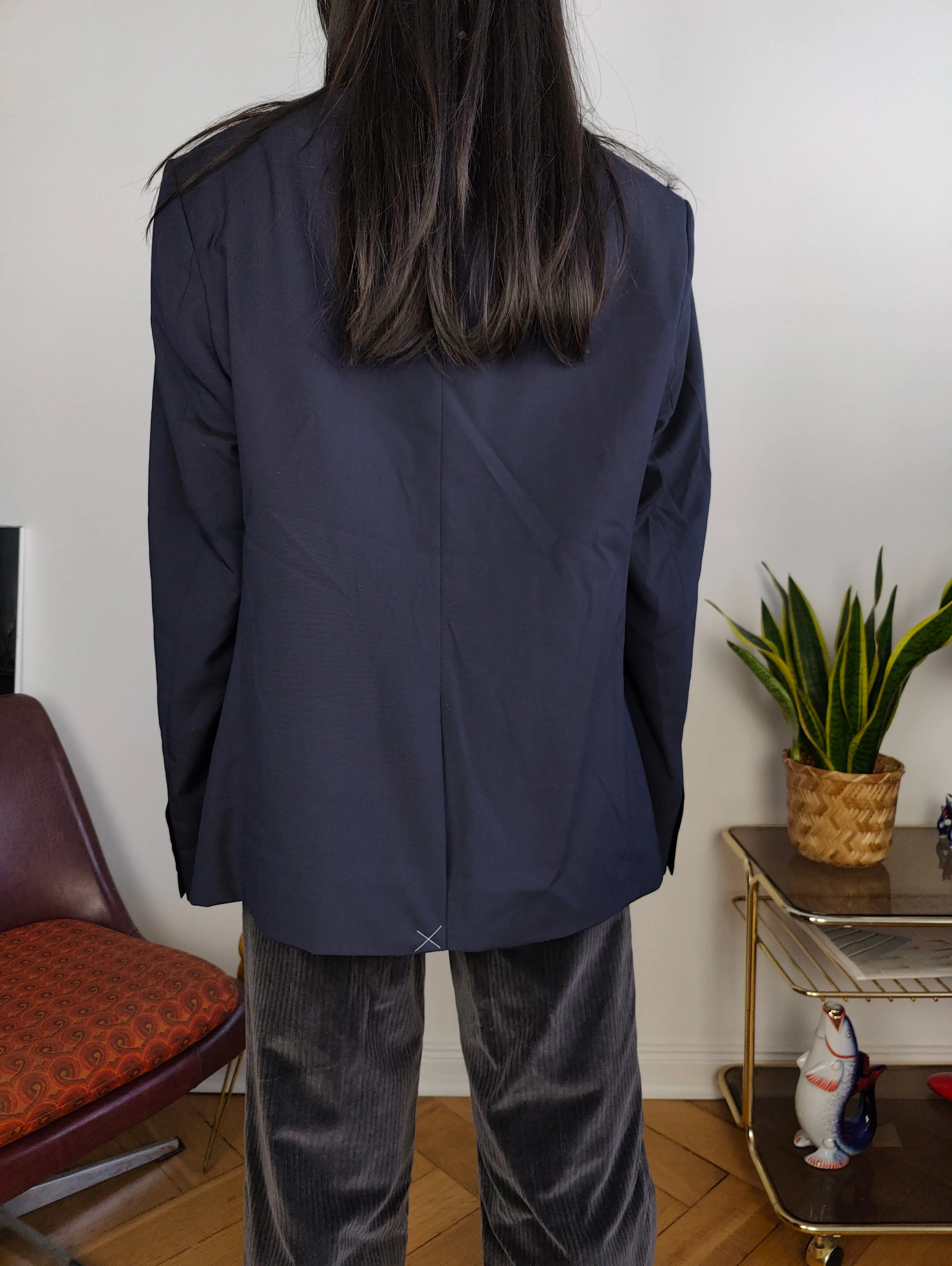 Second hand wool blend Ben Sherman blazer jacket navy blue unisex men 54 L