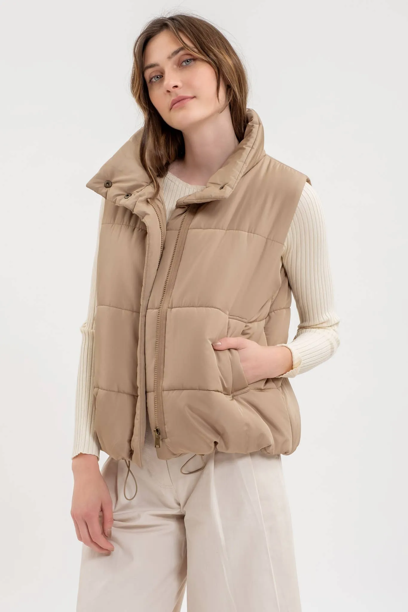 Solid Zip-up Puffer Vest