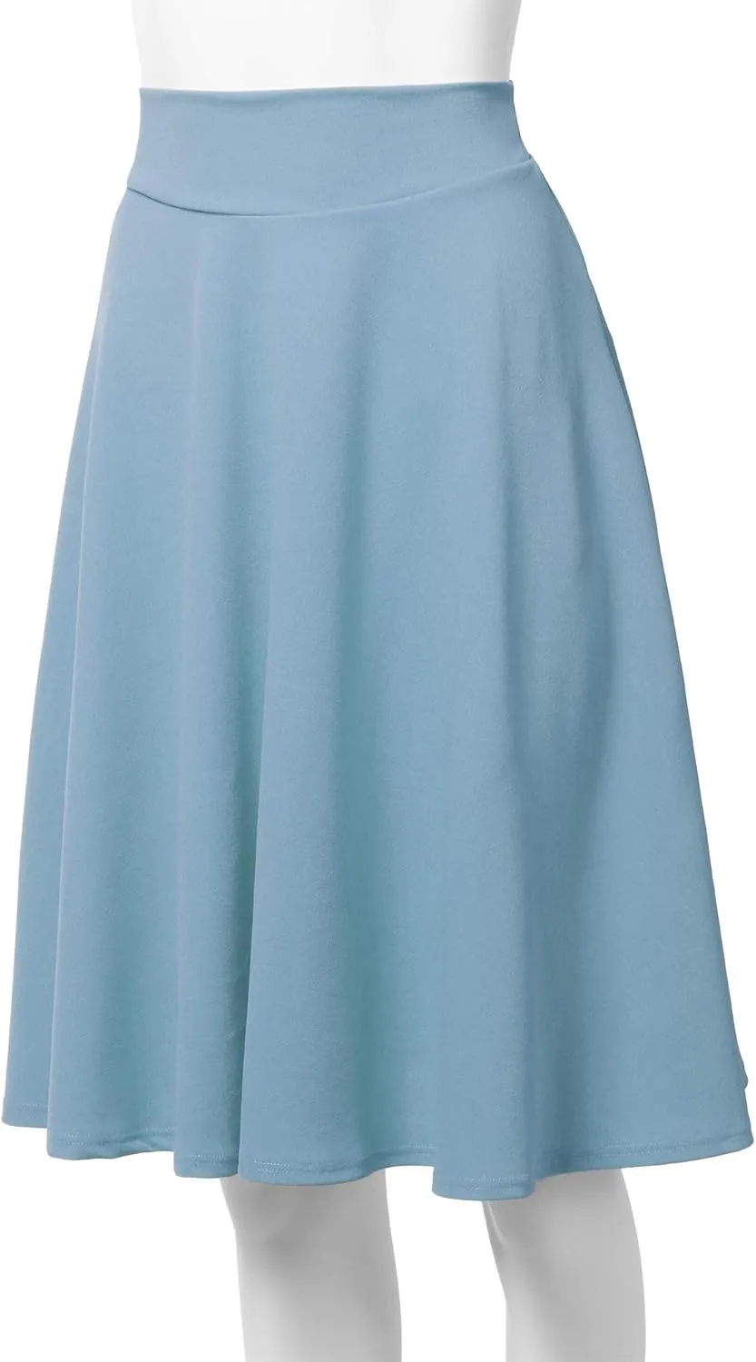 SSOULM Women's High Waist Flare A-Line Midi Skirt with Plus Size