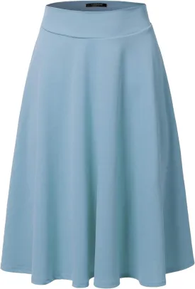 SSOULM Women's High Waist Flare A-Line Midi Skirt with Plus Size