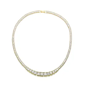 Sterling Silver with Gold Plated and Clear Cubic Zirconia Tennis Necklace