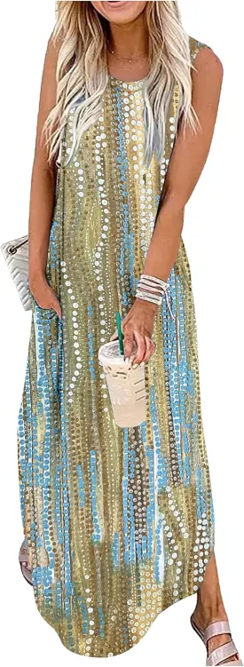 Summer Dresses for Women 2025 Beach Vacation Dress Boho Floral Sundresses Ladies Tropical Pockets Maxi Dress