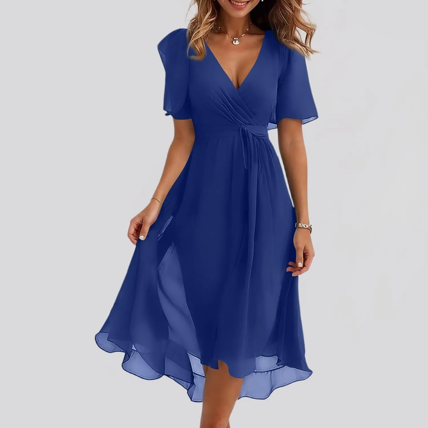 Sundresses for Women,Cocktail Prom Summer Sexy Dress Chiffon Womens Spring Dresses Wrap Flowy Wedding Guest