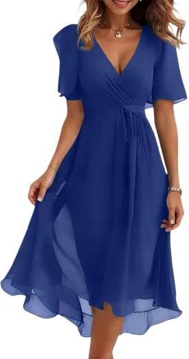 Sundresses for Women,Cocktail Prom Summer Sexy Dress Chiffon Womens Spring Dresses Wrap Flowy Wedding Guest