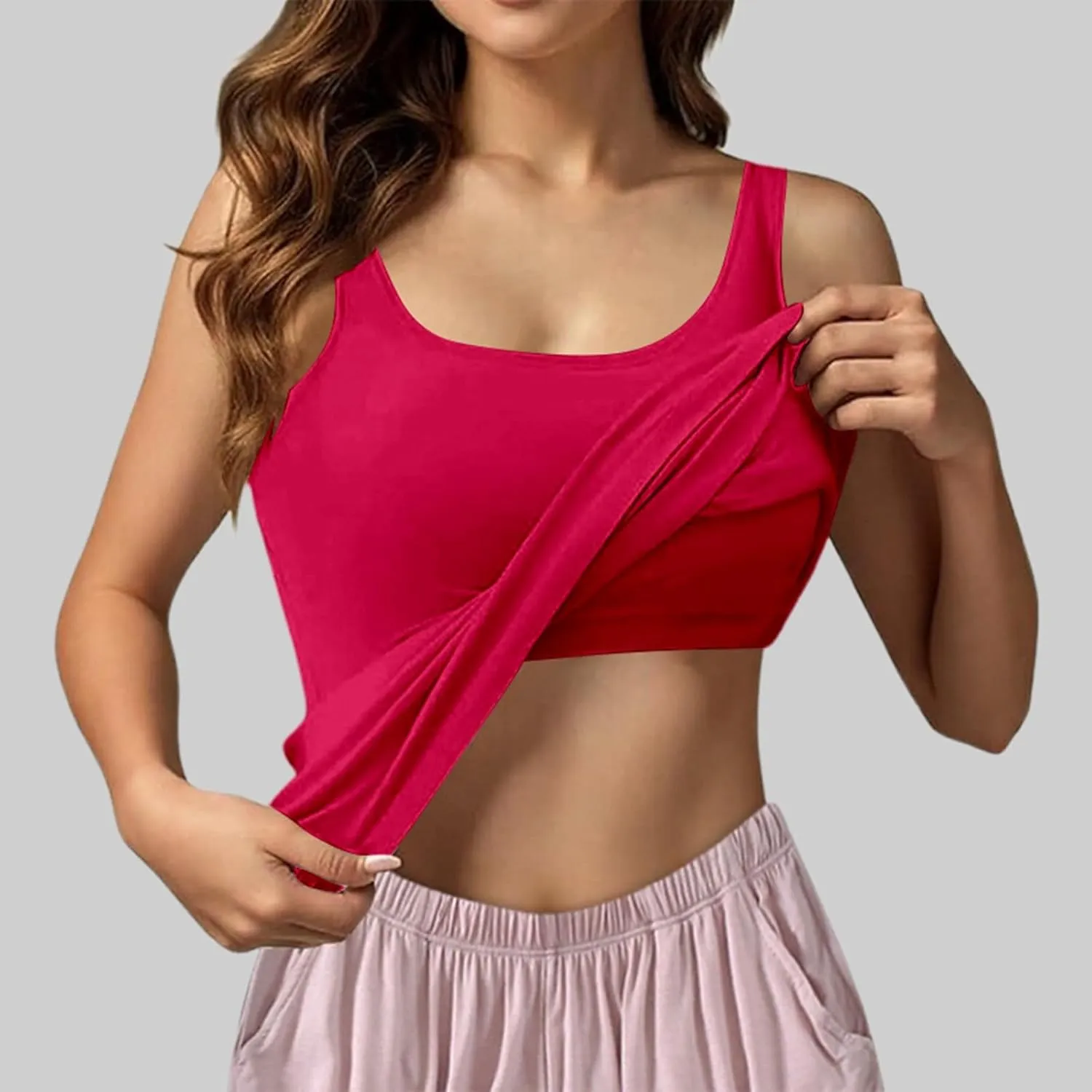 Tank Top with Built in Bra for Women Padded Summer Camisole Sleeveless Going out Top Casual Round Neck Yoga Cami Shirt