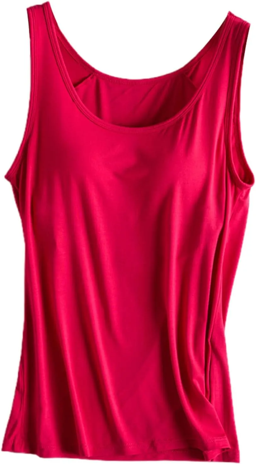 Tank Top with Built in Bra for Women Padded Summer Camisole Sleeveless Going out Top Casual Round Neck Yoga Cami Shirt
