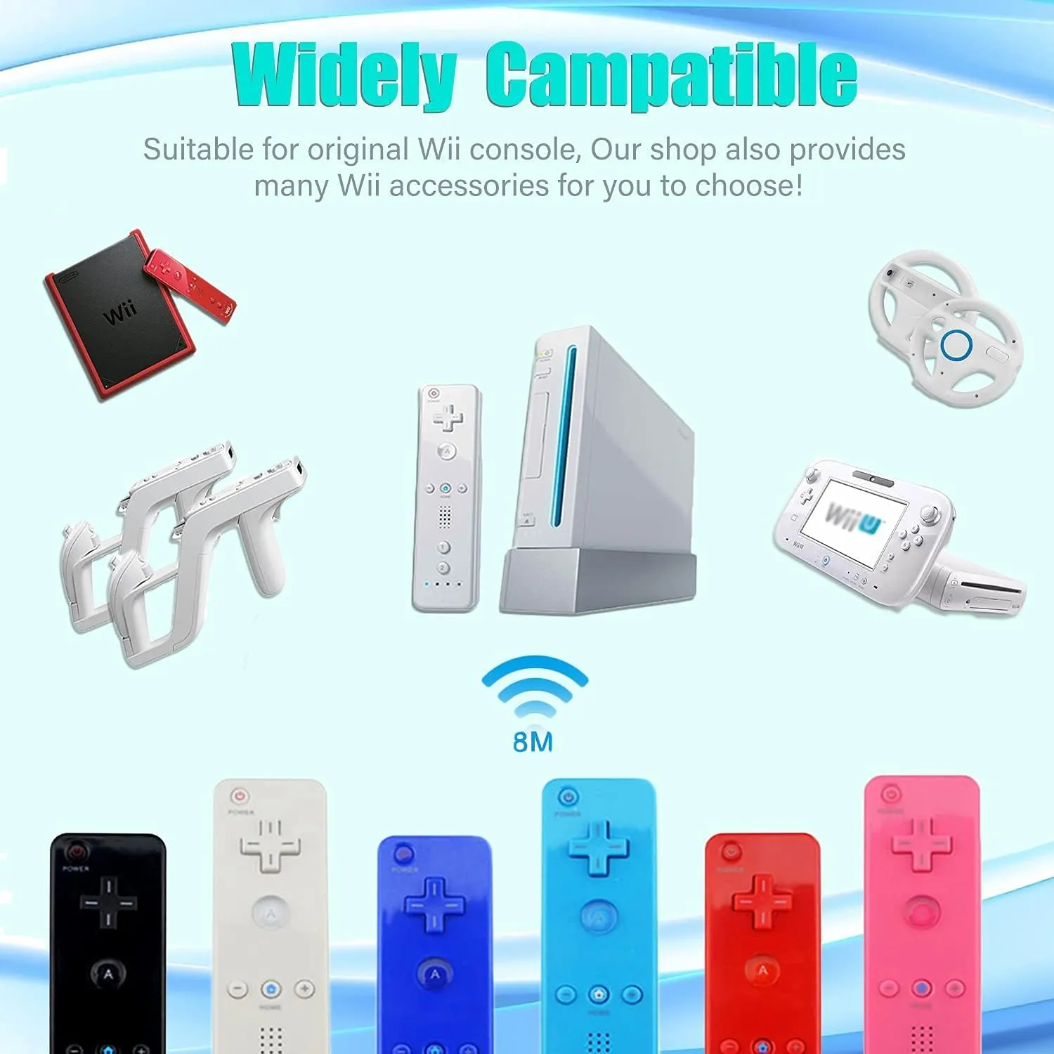 TechKen Motion Plus Wii Controllers 2Packs with Nunchucks, Wii Remote Controllers Compatible for wii and Wii U with Built in Motion Plus