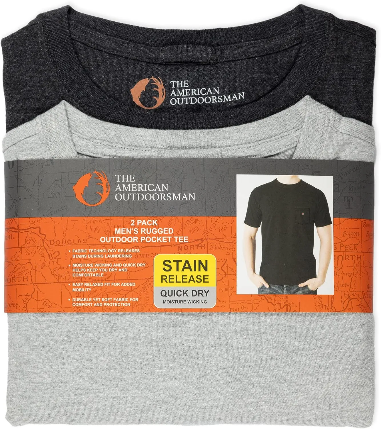The American Outdoorsman Men's Short Sleeve Rugged Workwear T-Shirt 2-Pack, Perfect for Camping, Hiking, and Outdoors
