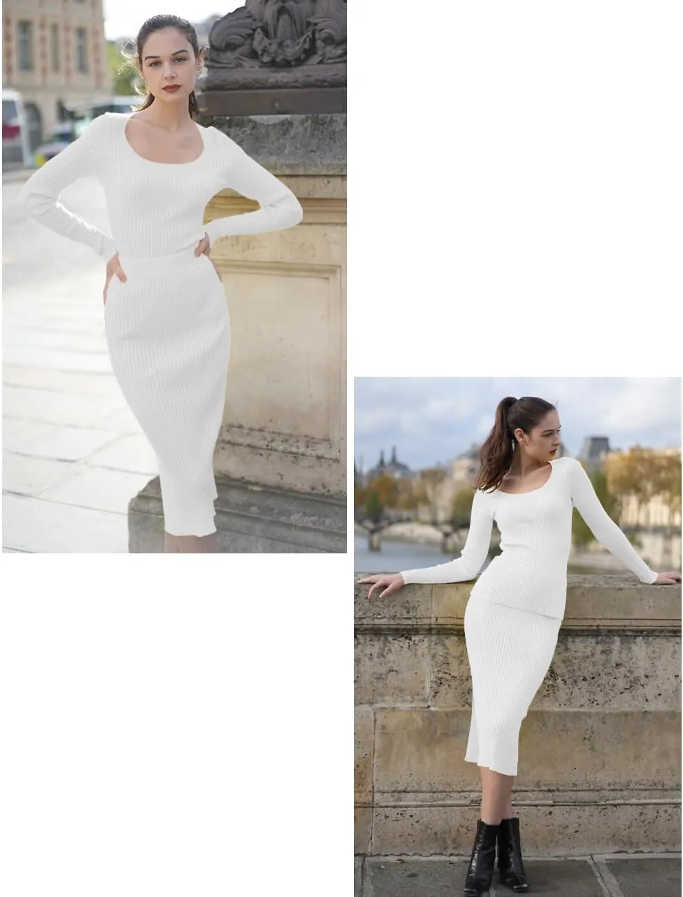 v28 Women Side Split Midi High Waisted Stretchy Ribbed Bodycon Casual Knit Pencil Skirt