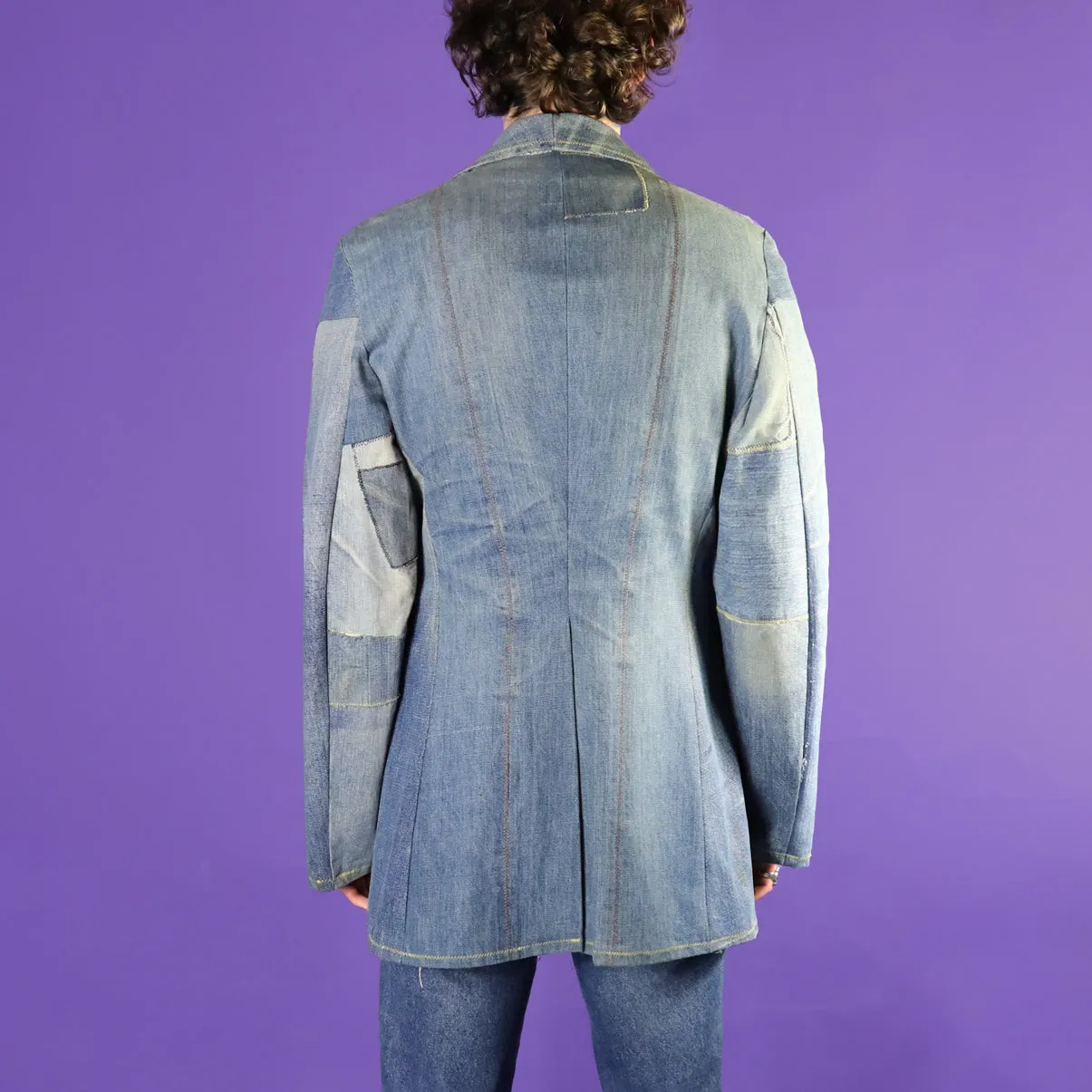 Vintage 1970s Patchwork Hippy Denim Blazer Recycled denim