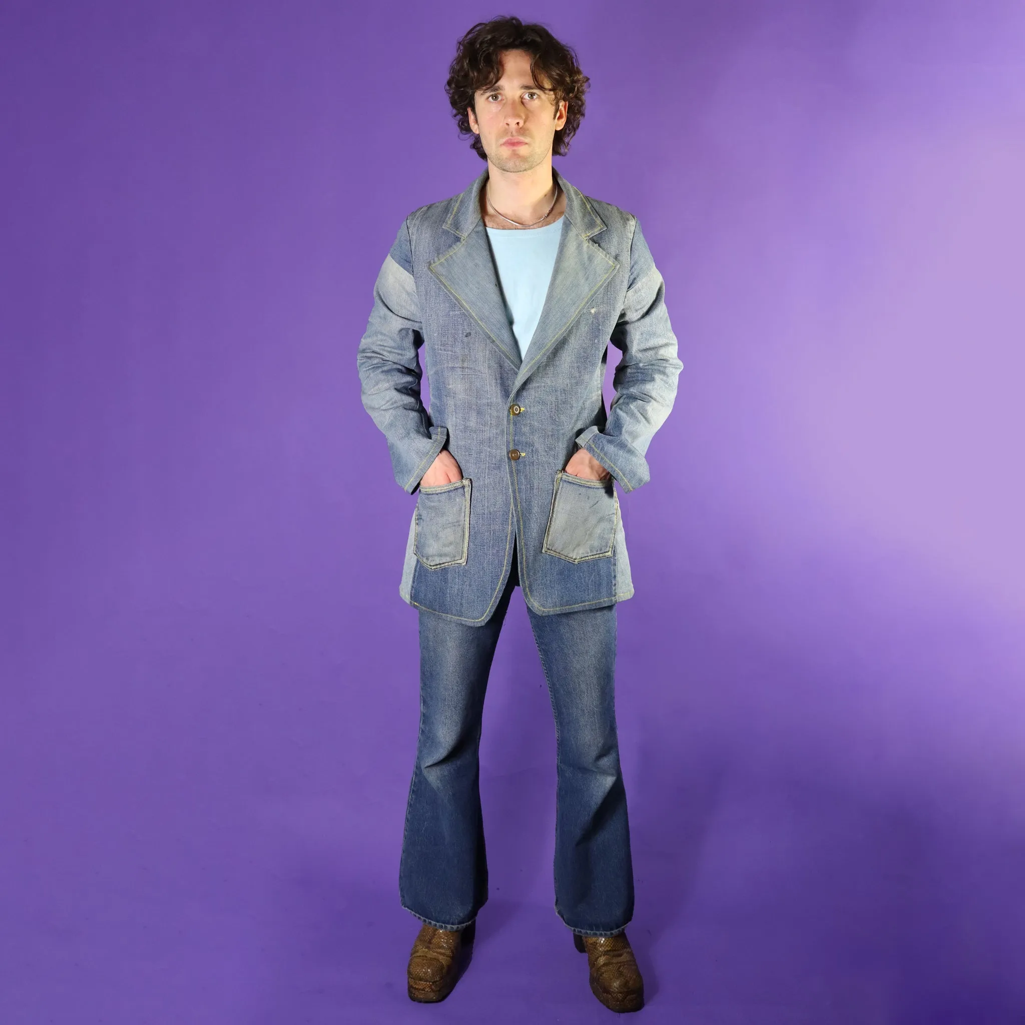 Vintage 1970s Patchwork Hippy Denim Blazer Recycled denim