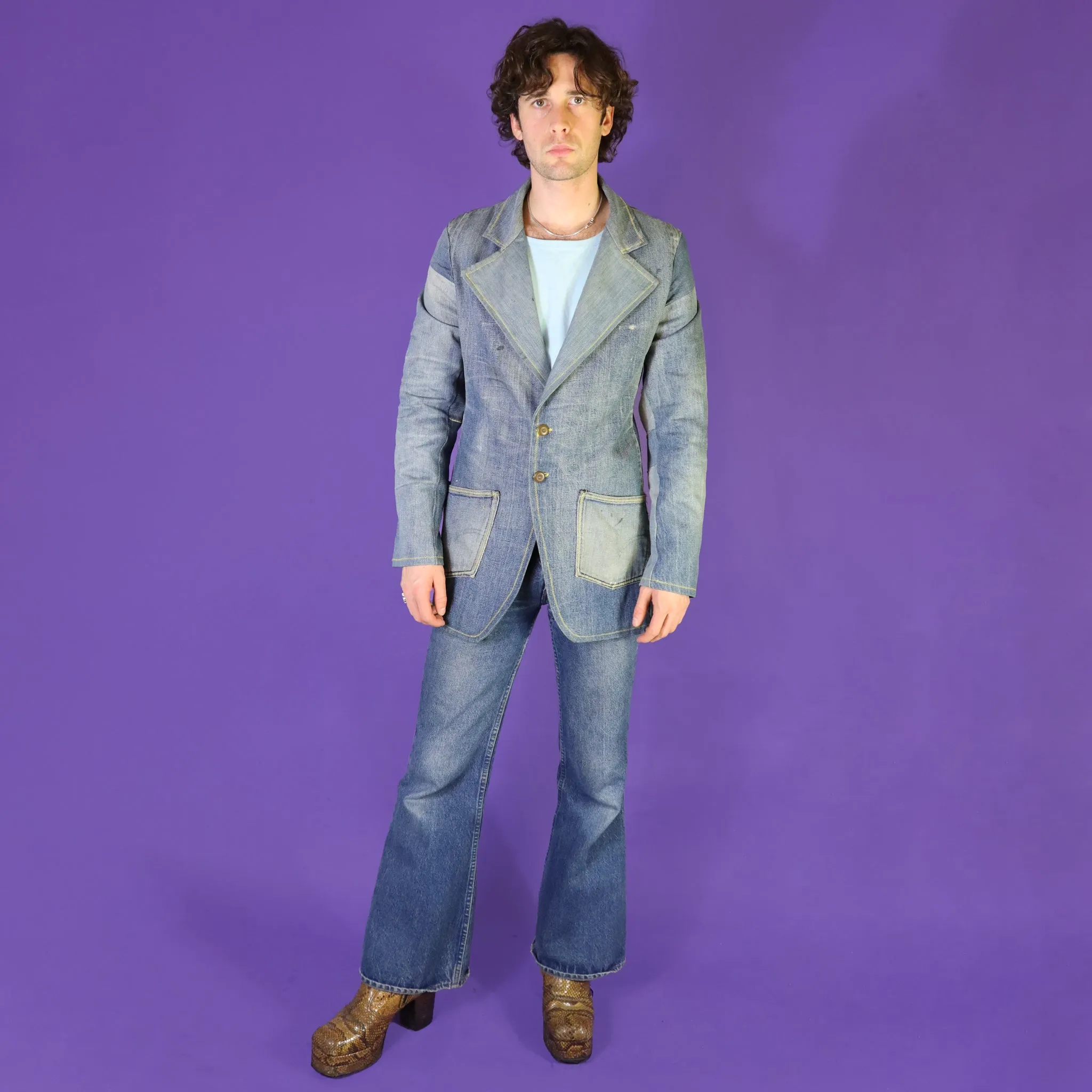 Vintage 1970s Patchwork Hippy Denim Blazer Recycled denim