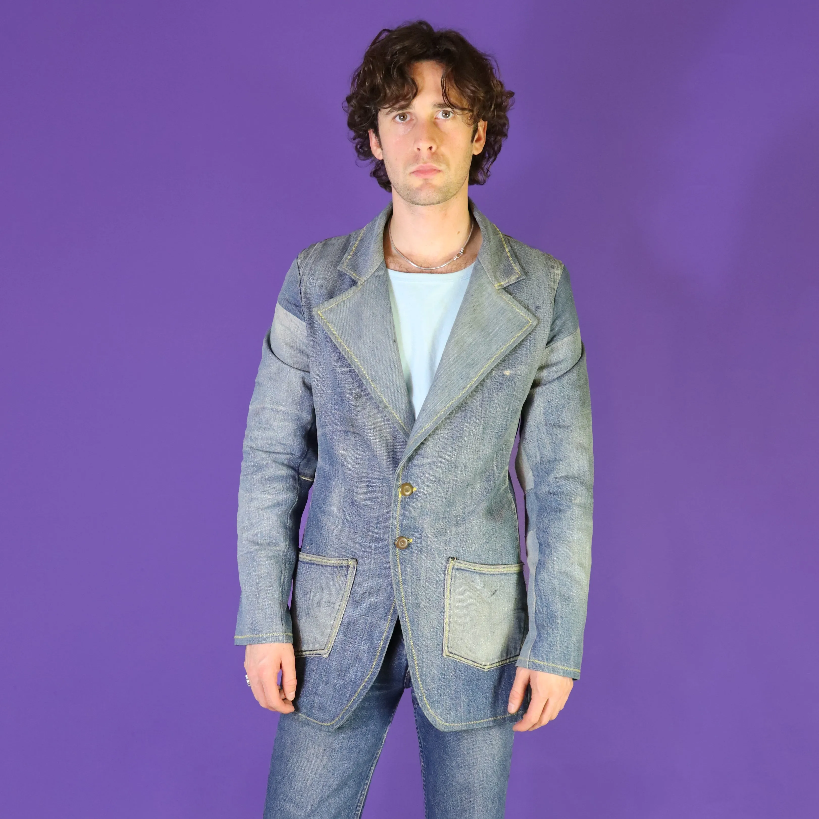 Vintage 1970s Patchwork Hippy Denim Blazer Recycled denim