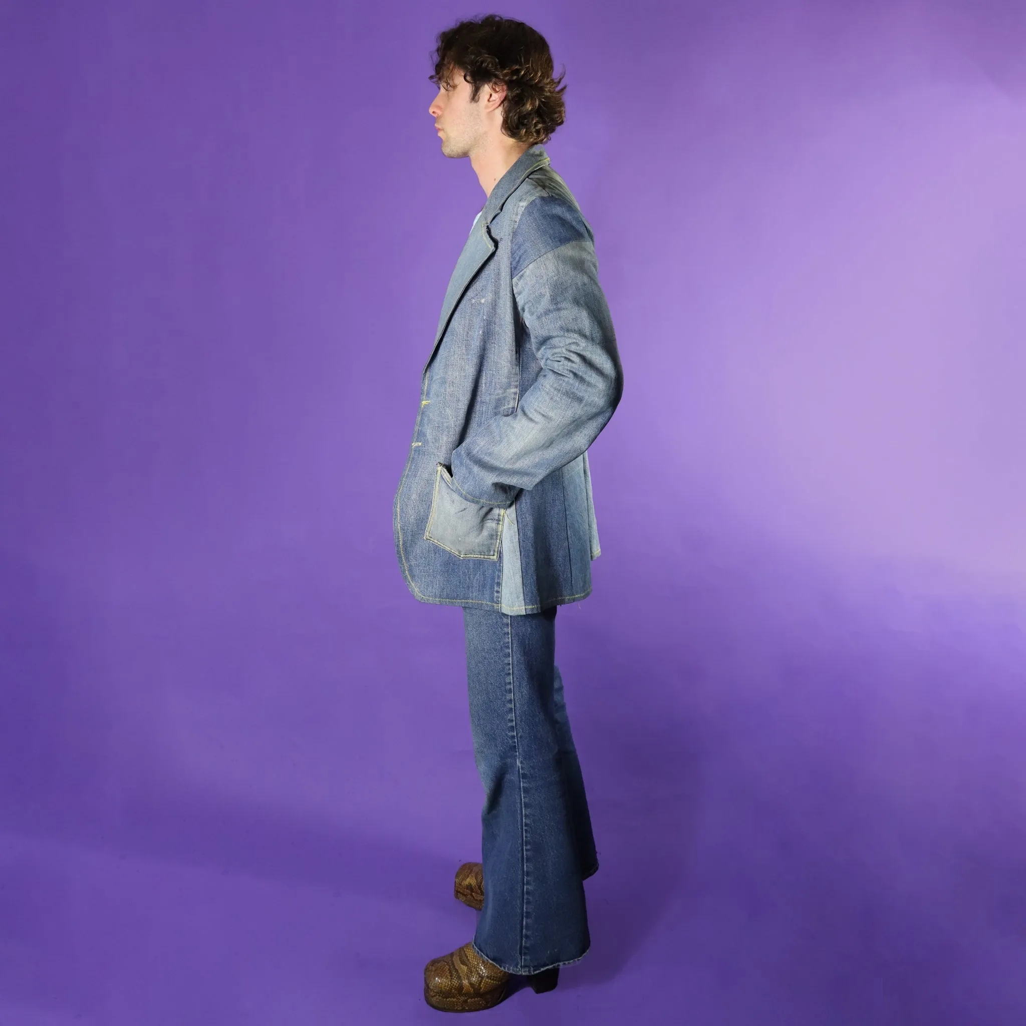 Vintage 1970s Patchwork Hippy Denim Blazer Recycled denim