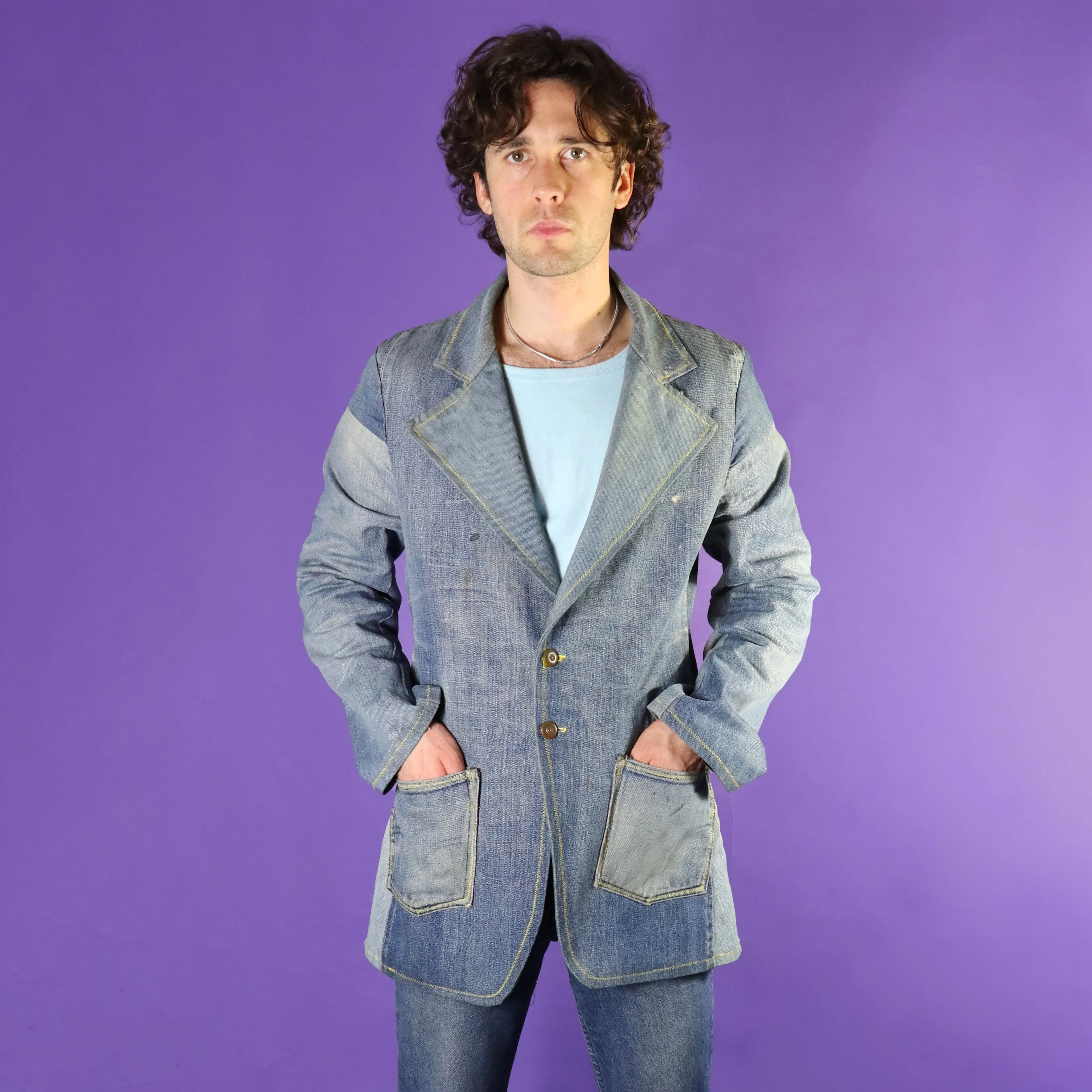 Vintage 1970s Patchwork Hippy Denim Blazer Recycled denim