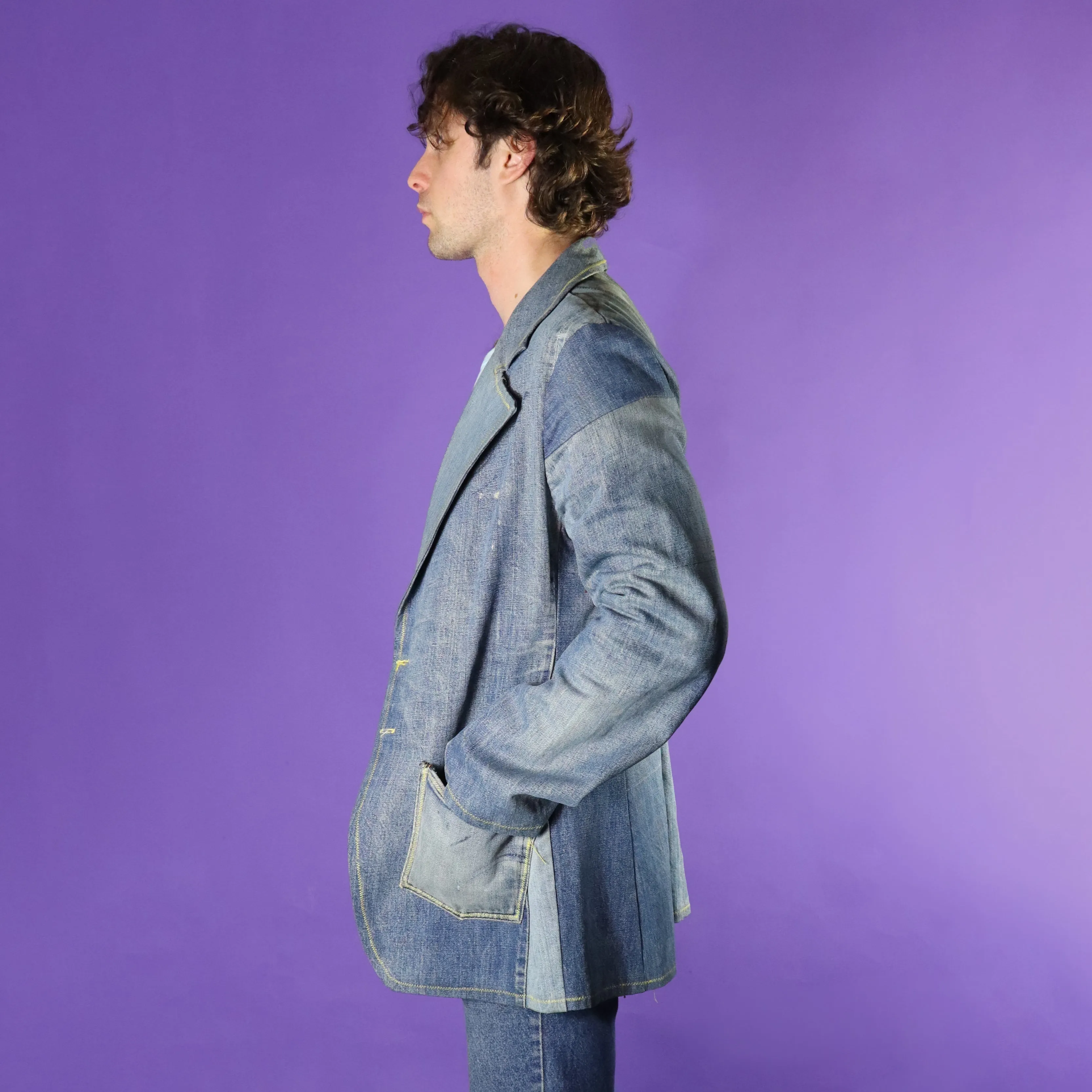 Vintage 1970s Patchwork Hippy Denim Blazer Recycled denim