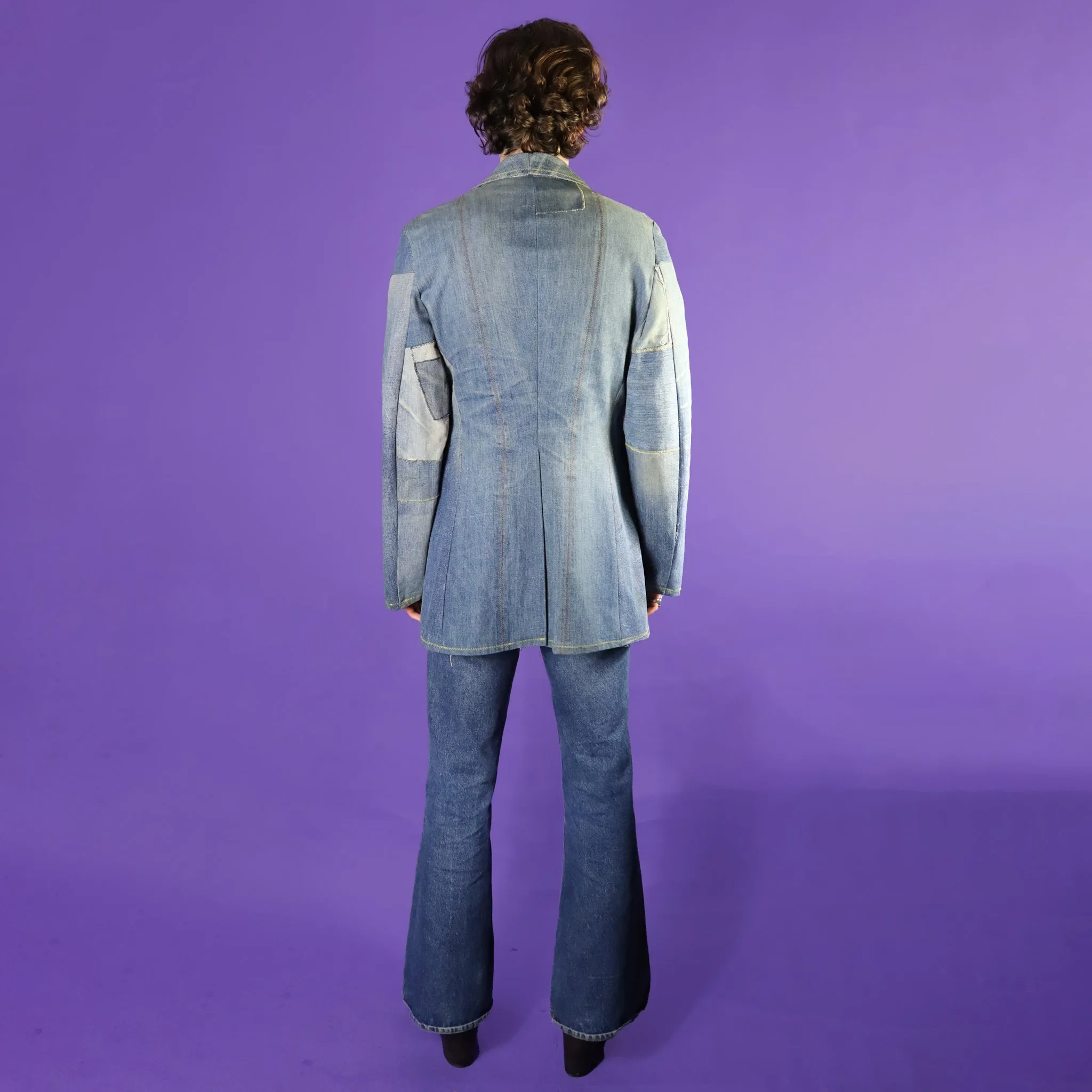 Vintage 1970s Patchwork Hippy Denim Blazer Recycled denim
