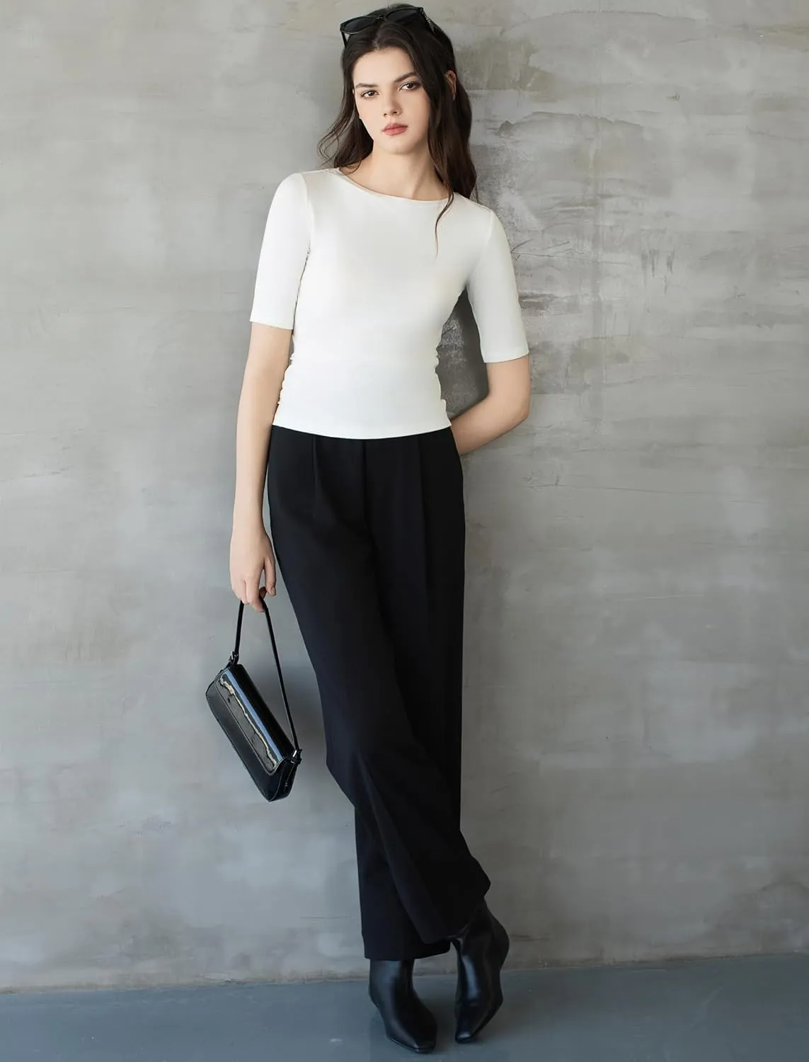 Women's Half Sleeve Boat Neck Shirts Ruched Side Slim Fit Basic Casual T Shirts Summer Casual Tee Tops