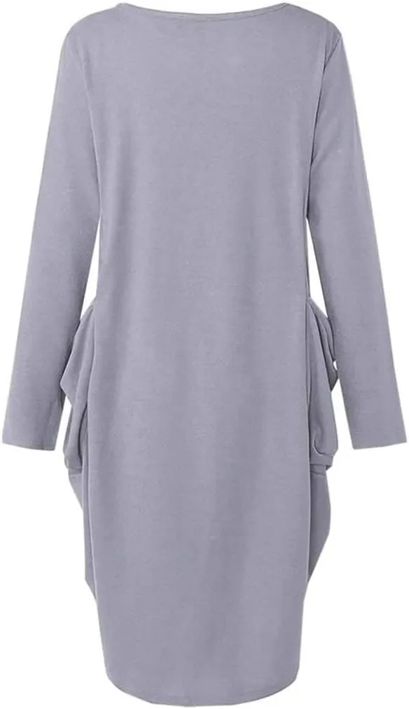 Womens I'm Mostly Peace Love and Light and A Little Go Print Long Sleeve Loose Pocket Oversize Tunic Dress