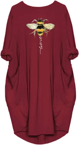 Womens I'm Mostly Peace Love and Light and A Little Go Print Long Sleeve Loose Pocket Oversize Tunic Dress