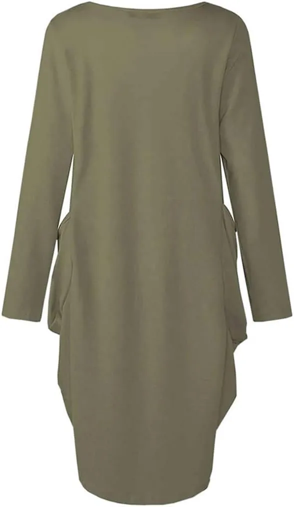 Womens I'm Mostly Peace Love and Light and A Little Go Print Long Sleeve Loose Pocket Oversize Tunic Dress