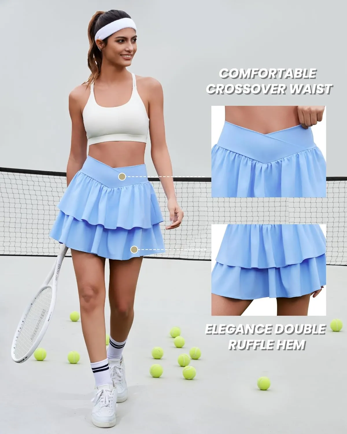 Women's Ruffle Tennis Skirt with Shorts Pockets Athletic Crossover Layered Skorts Golf Running