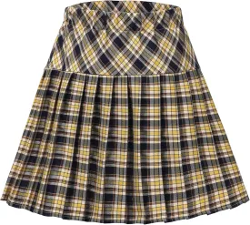 Women's Stretchy High Waist Tartan Pleated Mini Skirt Plaid Skater Skirts for Women and School Costume