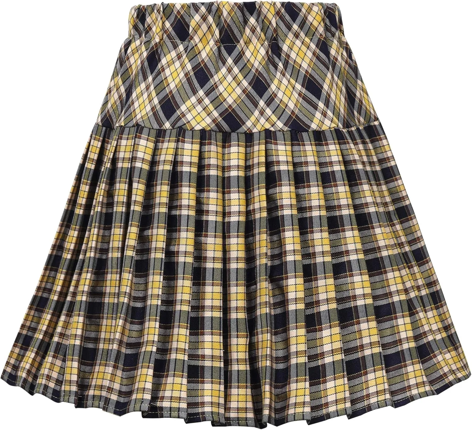 Women's Stretchy High Waist Tartan Pleated Mini Skirt Plaid Skater Skirts for Women and School Costume