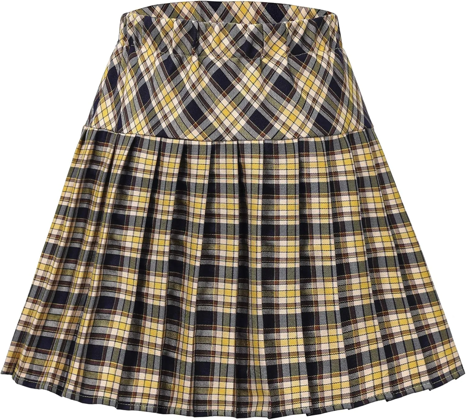 Women's Stretchy High Waist Tartan Pleated Mini Skirt Plaid Skater Skirts for Women and School Costume
