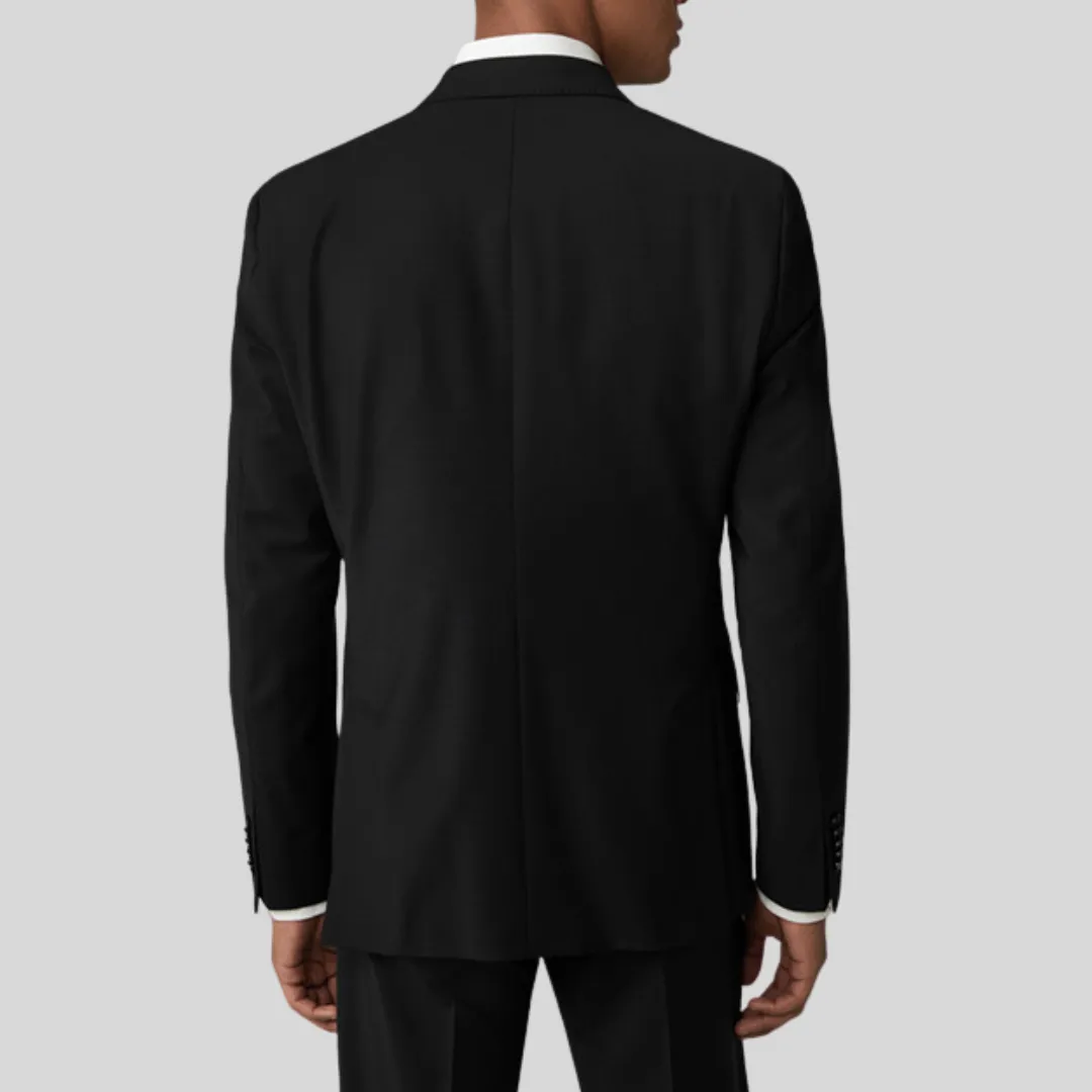 Wool Stretch Blend Blazer - Black