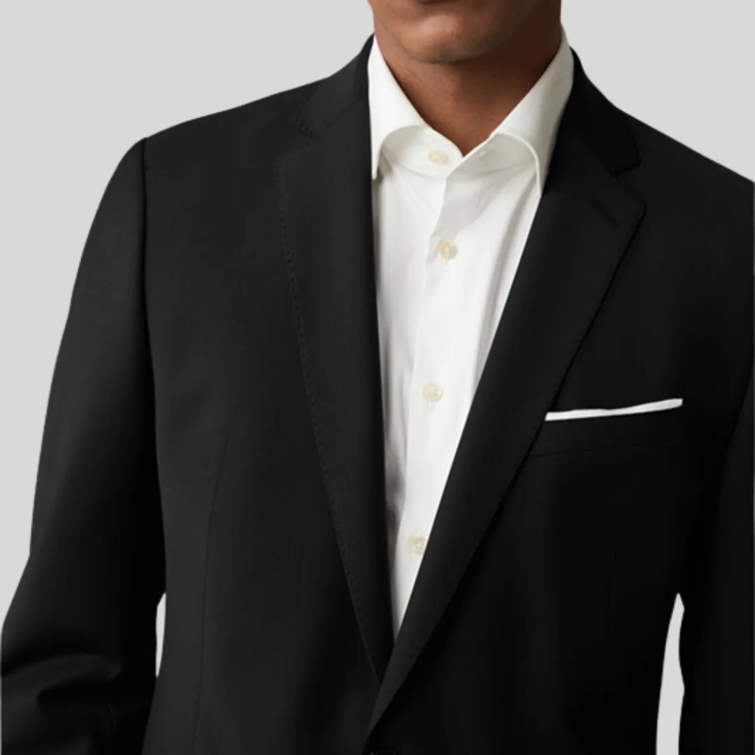 Wool Stretch Blend Blazer - Black