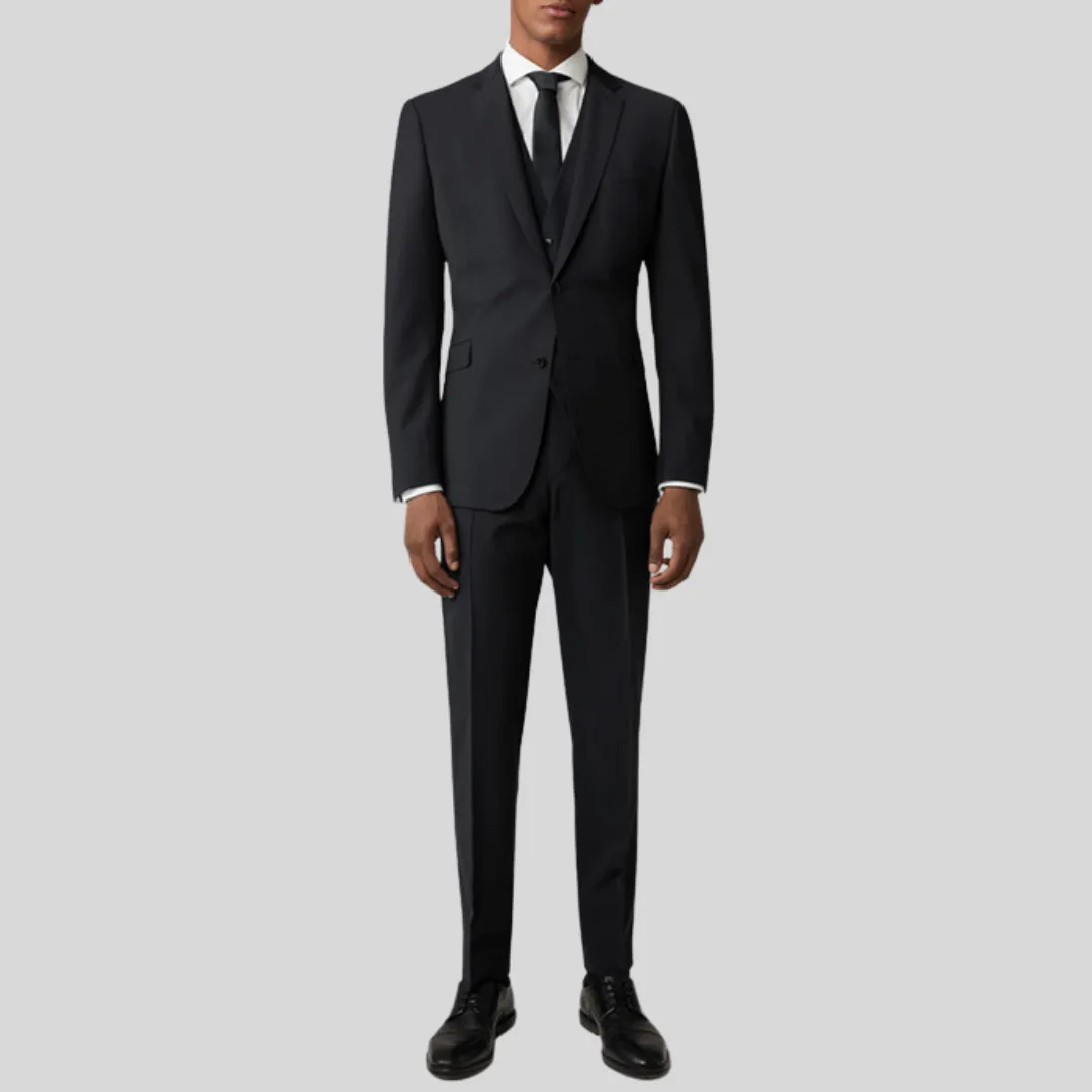 Wool Stretch Blend Blazer - Black